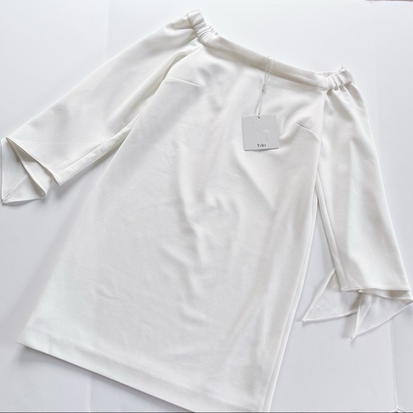 Tibi Structured Crepe Off-the-Shoulder Dress Ivory Size 2 - Picture 6 of 8